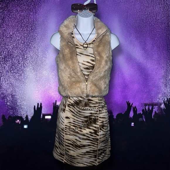 Guess Y2K Style Neutral Tone Animal Print Sleeveless Bodycon Mini Dress - Picture 1 of 8